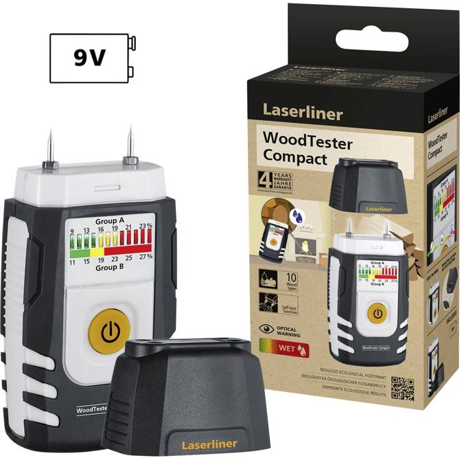 Kompakten merilnik vlage v lesu - uporaba recikliranega materiala za trajnost Laserliner WoodTester Compact merilnik vlage v lesu