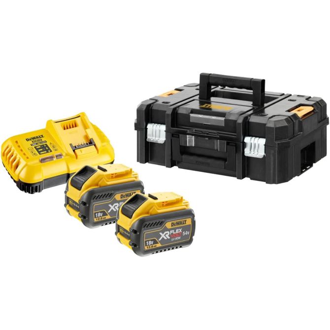 Komplet baterij DeWalt XR FLEXVOLT, 2 bateriji (črna/rumena, hitri polnilnik, 2 bateriji, T STAK-Box II, torbica za prenašanje baterije)