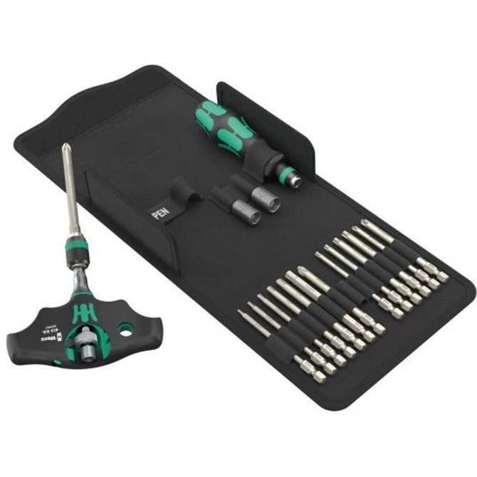 Komplet mobilnih vijačnih nastavkov Wera Kraftform Kompakt 400 RA SHK Set 1  z ragljo (črno/zelen, 1/4 19-delni)