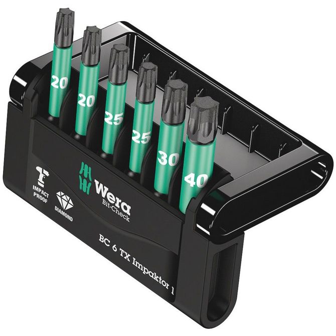 Komplet nastavkov/svedrov Wera Bit-Check 6 TX Impaktor  1 1/4, 6-delni (z diamantnim premazom, izjemno vzdržljiv)