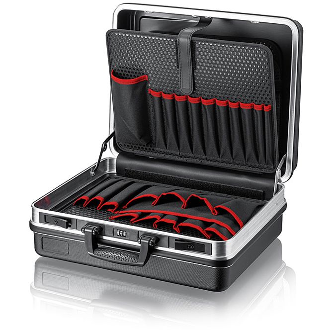 Kovček za orodje Knipex Basic aluminijast okvir, kombinirana ključavnica, ergonomski ročaj, nosilnost 15 kg