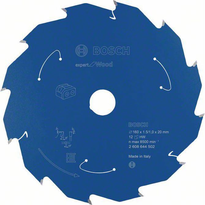 List krožne žage Bosch EXPERT Wood, Ø 160 mm, 12 zob (izvrtina 20 mm, za akumulatorske krožne žage)
