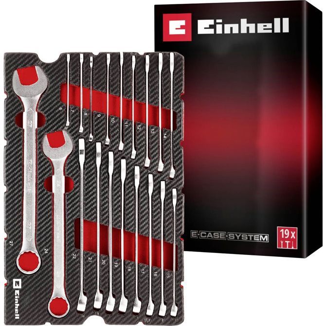 Kombinirani ključi Einhell 370521 19-delni, 6–27 mm, 12-kraki profil, CrV jeklo, E-Case SF vložek