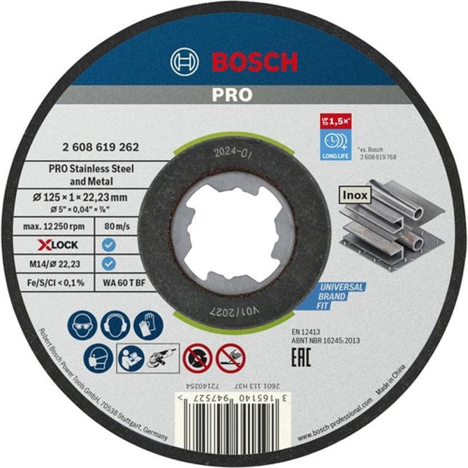 Rezalna plošča Bosch PRO iz nerjavečega jekla in kovine X-LOCK, Ø 125 mm (izvrtina 22,23 mm, WA 60 T BF, ravna)