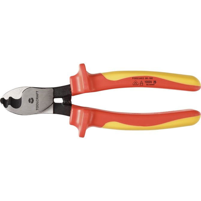 Stranske rezalne klešče TOOLCRAFT TO-10104936 – 160 mm, VDE izolacija 1000 V, za AL in CU kable