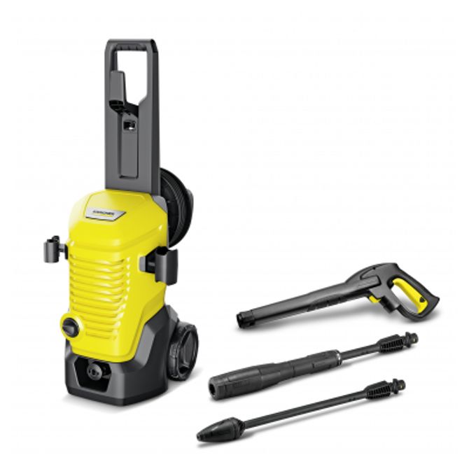 Visokotlačni čistilec Karcher K 4 WCM Premium 1.324-230.0, s peskalnikom za umazanijo in kolutom za cev, rumena/črna