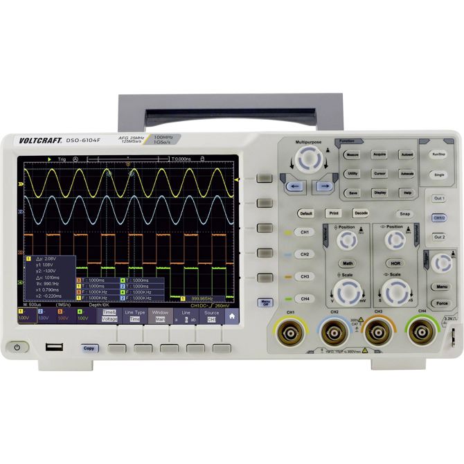 VOLTCRAFT DSO-6104F digitalni osciloskop  100 MHz 4-kanalni 1 GSa/s 40000 kpts 8 Bit digitalni osciloskop (dso), funkcijski generator 1 kos