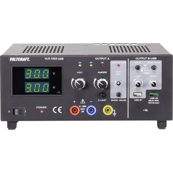 VOLTCRAFT VLP-1303 USB laboratorijski napajalniki, nastavljivi  0 - 30 V 0.01 - 3 A 123 W  OVP Število izhodov 3 x
