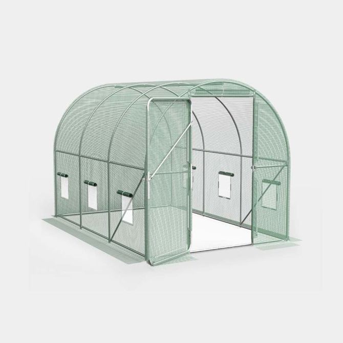 Rastlinjak VonHaus s PE prevleko, polytunnel 200 × 200 × 300 cm, pocinkan jekleni okvir, zelen