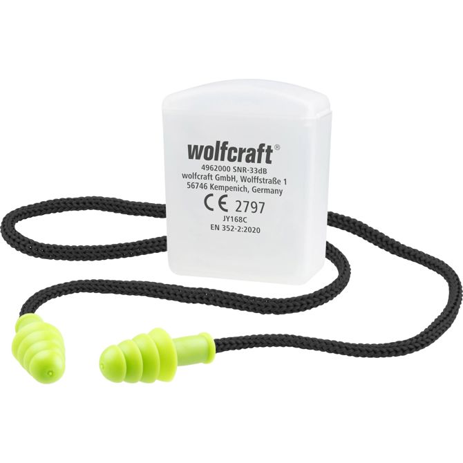 Ušesni čepki za zaščito sluha Wolfcraft 4962000, EN 352-1:2020, 33 dB, 8-10 mm, 1 kos