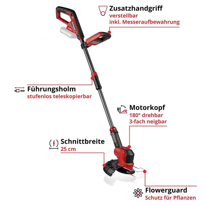 Akumulatorska kosilnica Einhell  Power X-Change GE-CT 18/25 Li - Solo, 18 V (rdeča/črna, brez baterije in polnilnika) 4