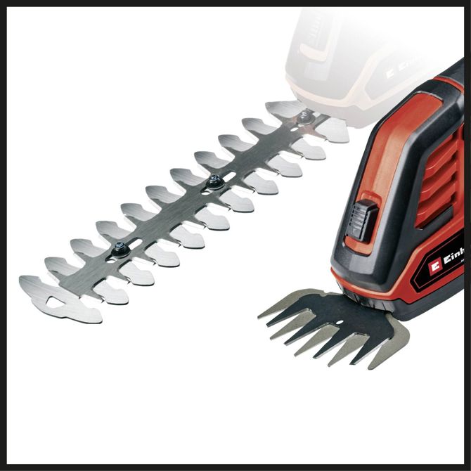 Akumulatorske škarje za travo/grmičevje Einhell Power X-Change  GE-CG 18/100 Li T (1x 2,5 Ah) (rdeče/črne, litij-ionska baterija 2,5 Ah, s teleskopskim ročajem) 4