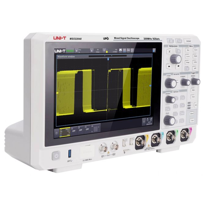 Digitalni osciloskop UNI-T MSO2204X, 200 MHz, 4+16 kanalov, 5 GSa/s, 100 Mpts, zaslon na dotik 3