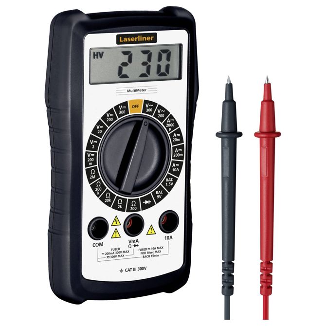 Kompakten univerzalni multimeter za vsa običajna merilna opravila v gospodinjstvu in hobiju – uporaba recikliranega materiala za trajnost Laserliner MultiMeter ročni multimeter 2