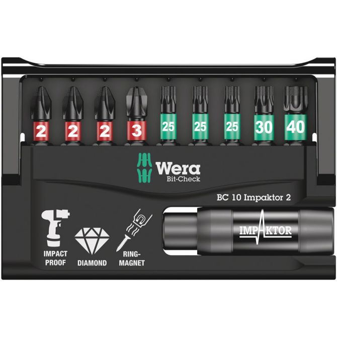 Komplet 2 nastavkov/nastavkov/svedrov Wera Bit-Check 10 Impaktor , 1/4" (z diamantnim premazom, izjemno vzdržljiv) 2