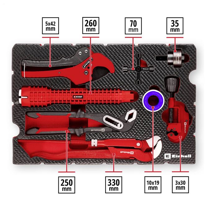 Set za montažo sanitarne opreme Einhell 370527 8-delni., rezalnik do 30 mm, 250 mm klešče, E-Case SF vložek 2