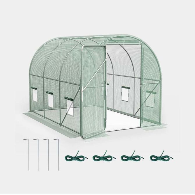 Rastlinjak VonHaus s PE prevleko, polytunnel 200 × 200 × 300 cm, pocinkan jekleni okvir, zelen 2