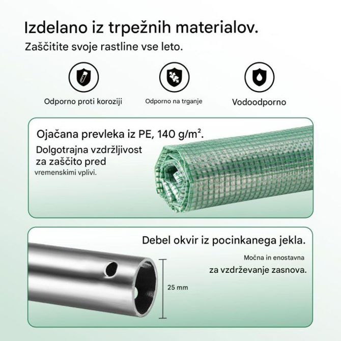 Rastlinjak VonHaus s PE prevleko, polytunnel 200 × 200 × 300 cm, pocinkan jekleni okvir, zelen 5