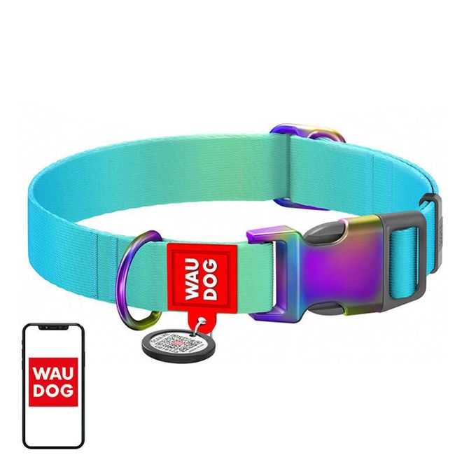 Najlonska ovratnica s QR kodo za Waudog gradient psa, modra, velikost L