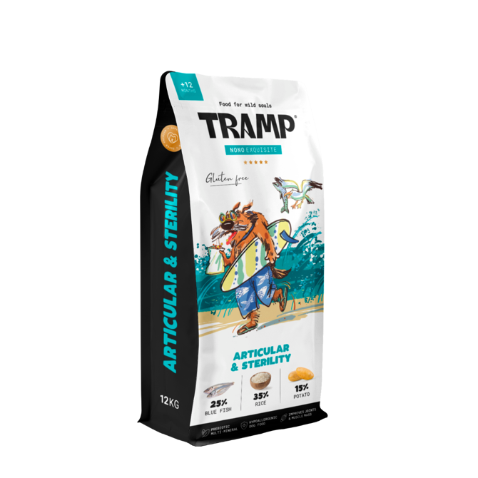 Tramp Nono Exquisite Articular&Sterility - Suha hrana za sterilizirane pse in podporo sklepom, 12 kg