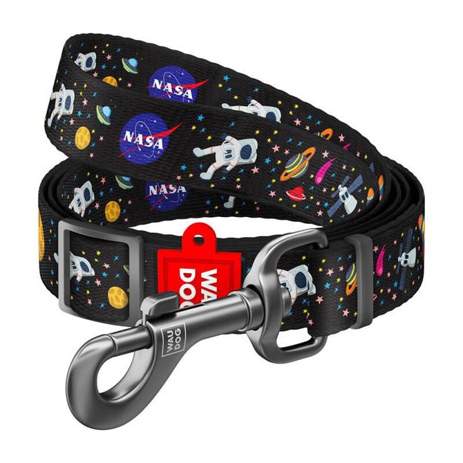 Najlonski pasji povodec Waudog, vzorec "NASA21", širina 25 mm, dolžina 122 cm.