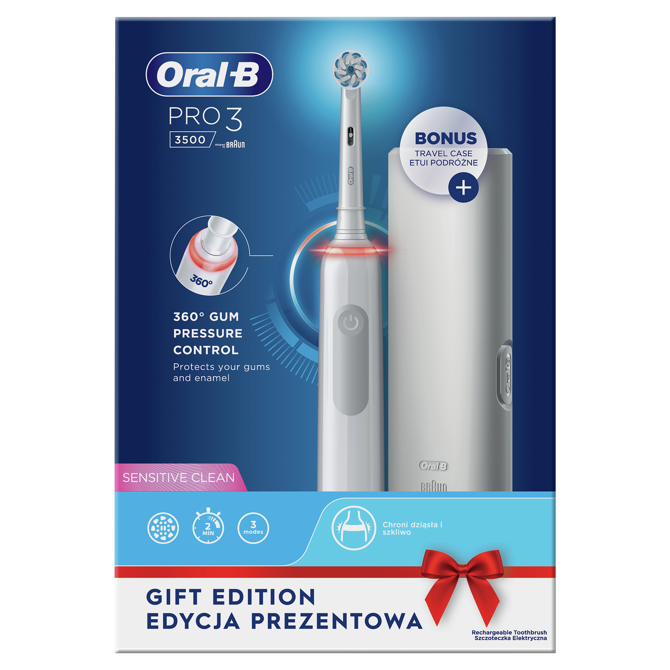 Električna zobna ščetka Oral-B Pro 3 3500, bela + etui