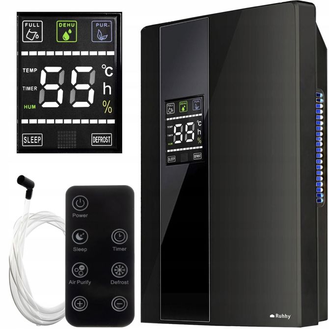 Razvlaževalec in čistilec zraka Ruhhy LCD - absorber vlage 1,8L črn