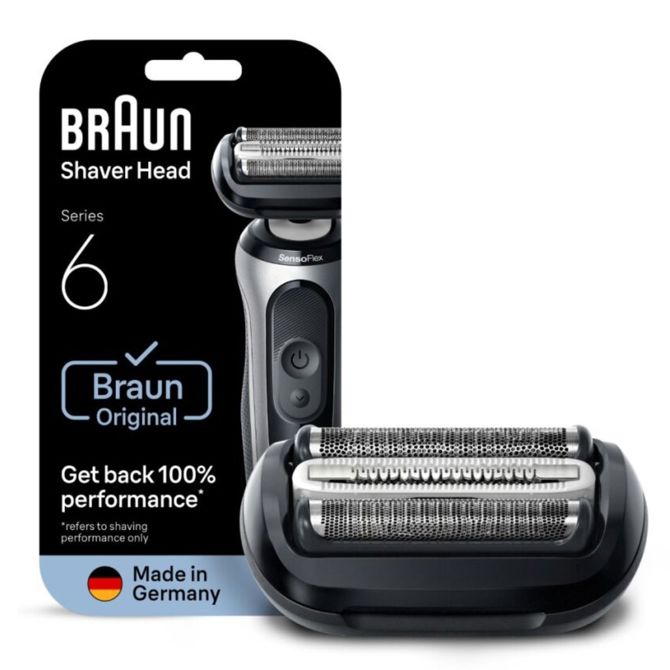 Nadomestna glava Braun Series 6 64B, 3 rezila, 2D prilagoditev, Sensitive SkinGuard, klik sistem, srebrna