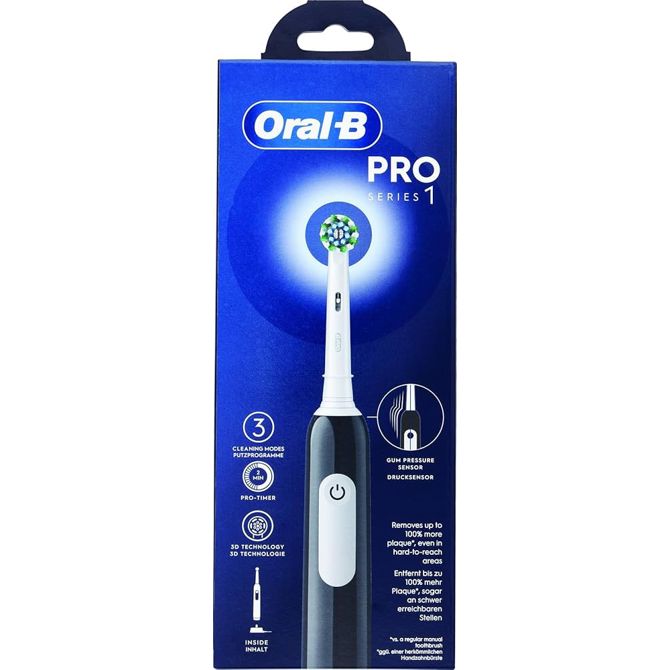 Električna zobna ščetka Oral-B Pro 1 3D čiščenje, 3 programi, vgrajena baterija, nadzor tlaka, črna