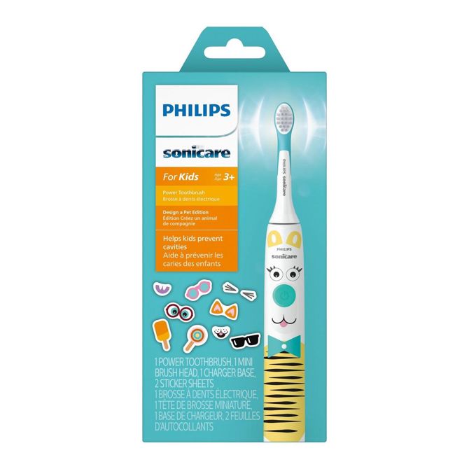 Električna zobna ščetka Philips HX3601/01 sonična, za otroke, 2 načina, integriran časovnik, nalepke, bela
