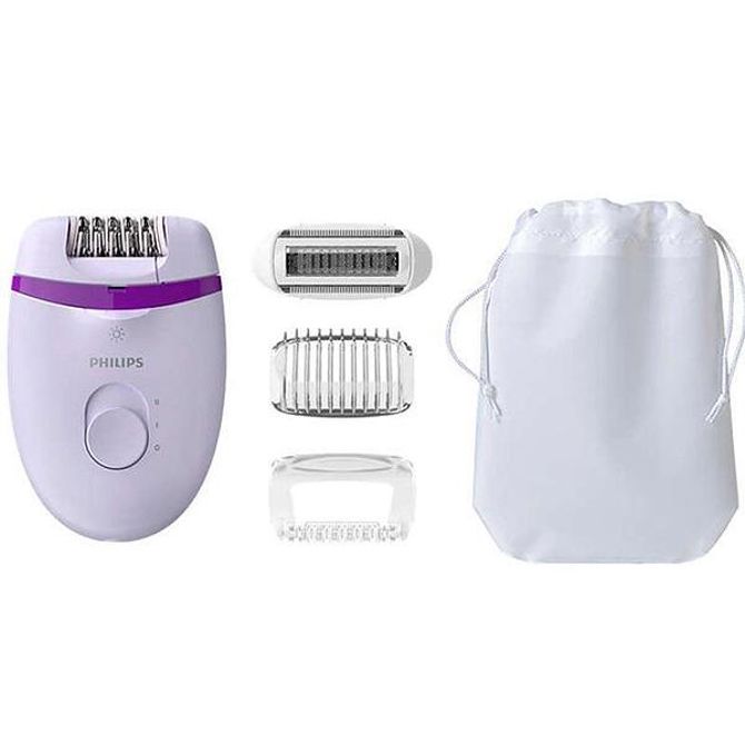 Epilator Philips BRE275/00, čiščenje z vodo, 2 hitrosti, nastavek za občutljivo kožo, bela/vijolična