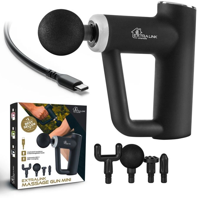 Masažna pištola Extralink Massage Gun Mini, 4 nastavki, črna