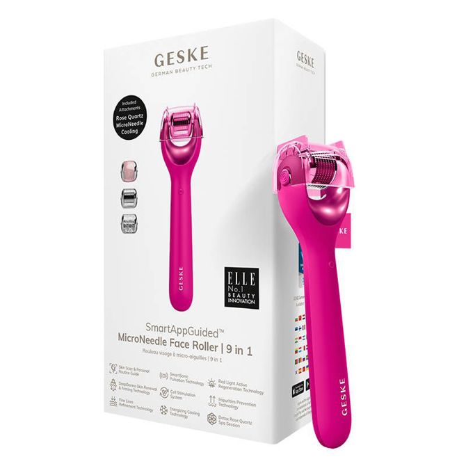 Mikro iglični valjček za obraz 9v1 Geske z aplikacijo (magenta)