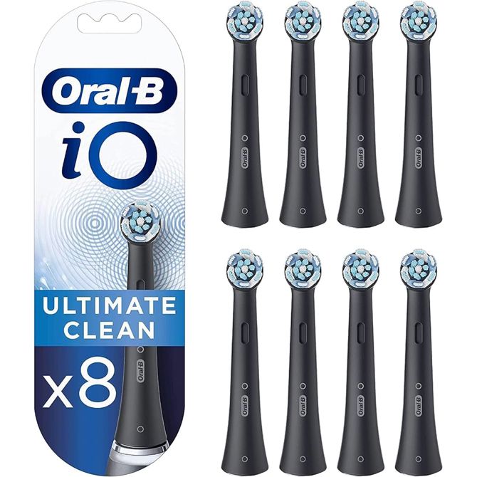 Nastavek za električne zobne ščetke in prhe Oral-B Ultimate Cleaning Pack 8 kosov, črna barva, napredna oblika ščetin, odstranijo do 100 % več oblog, prilagodljivi robovi, kompatibilni z večino Oral-B ščetk