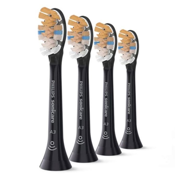 Nastavek za električne zobne ščetke Philips Sonicare A3 Premium All-in-One HX9094/88, odstranjevanje zobnih oblog, nežno do dlesni, izboljšanje beline, funkcija opomnika, 4 kosi, črna