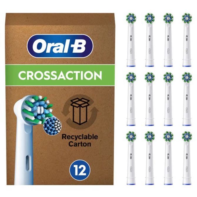 Nastavek za električno zobno ščetko Oral-B CrossAction 12 kosov, rotacijsko-oscilacijski, navzkrižno postavljene ščetine, kompatibilni z večino Oral-B ščetk