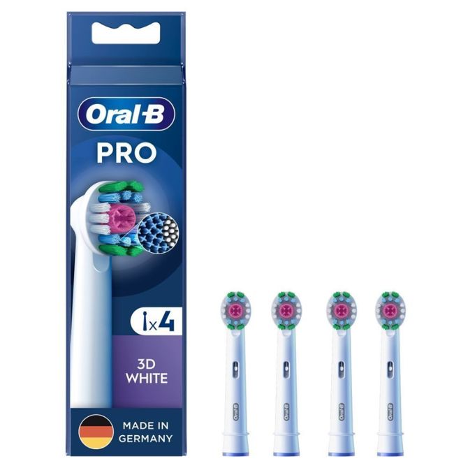 Nastavek za električno zobno ščetko Oral-B Pro 3D White, CleanMaximiser, polirni vložek, indikator obrabe, 4 kosi