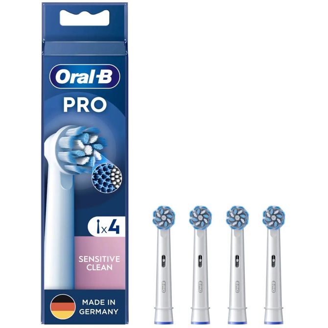 Nastavek za električno zobno ščetko Oral-B Pro Sensitive Clean 4 kosi, mehke ščetine, X-oblika, indikator obrabe, za vse Oral-B razen Pulsonic in iO