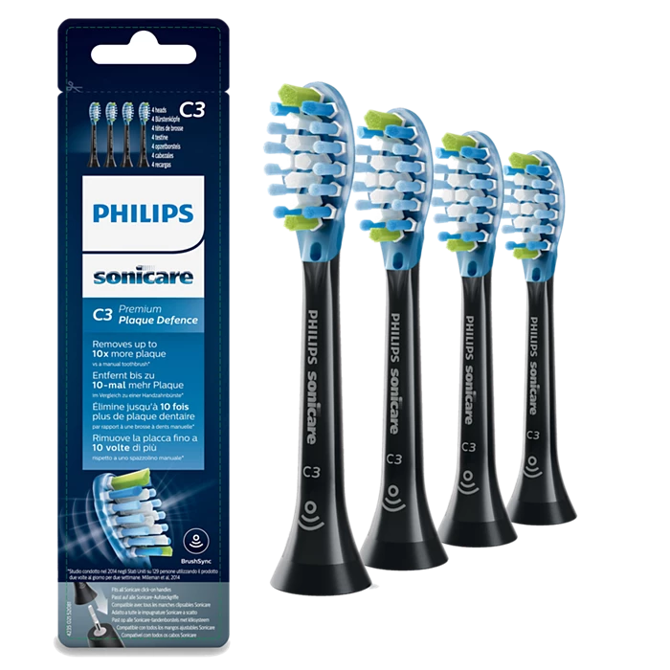Nastavek za električno zobno ščetko Philips Sonicare HX9044/33 4-pack črna, CleanMaximizer tehnologija, maksimalno odstranjevanje zobnih oblog, mehke ščetine, indikator obrabe