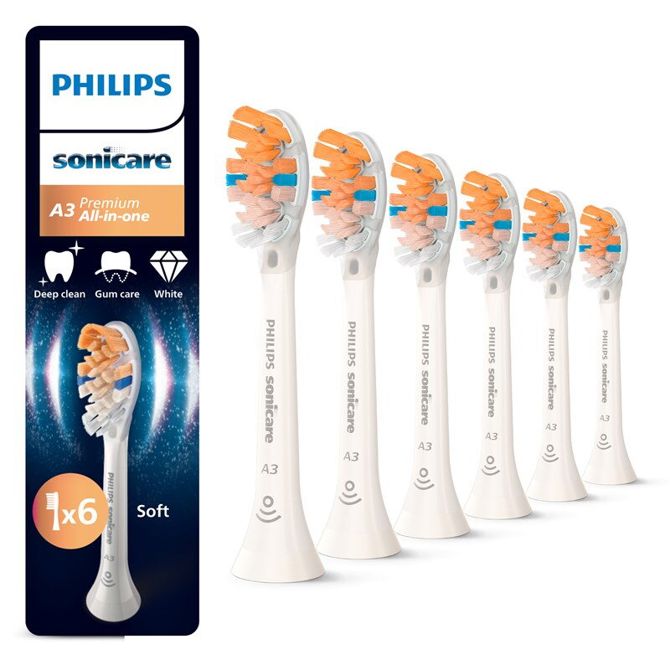 Nastavki za zobno ščetko Philips HX9096/87 Sonicare A3 Premium All-in-One, 6 kosov, univerzalni klik sistem