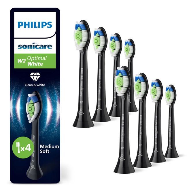 Nastavki za zobno ščetko Philips Sonicare HX6068/88 Optimal White, učinkovito beljenje, pametna prepoznava, 8 kosov, črna