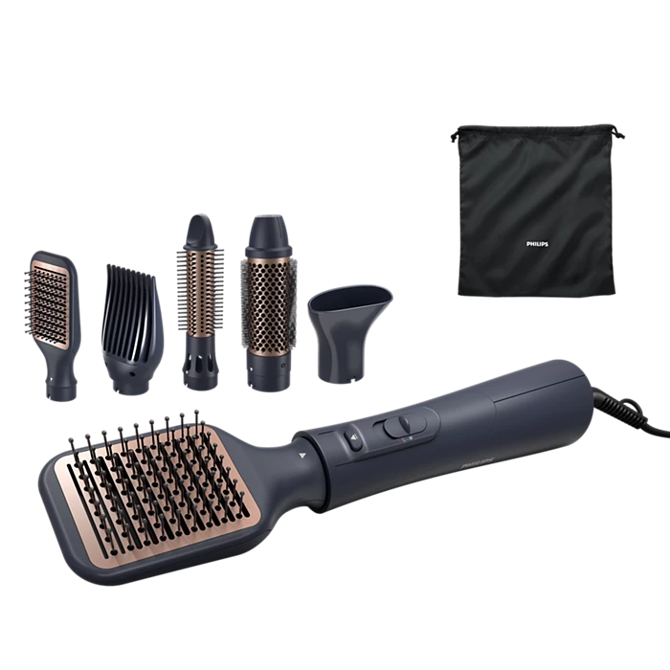 Oblikovalnik las  Philips Series 5000 Airstyler s 5 dodatki za oblikovanje BHA530/00 črn