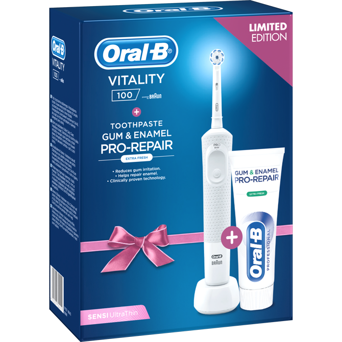 Darilni set: električna zobna ščetka Oral-B Vitality 100 Sensi Ultrathin + zobna pasta Oral-B Professional 2