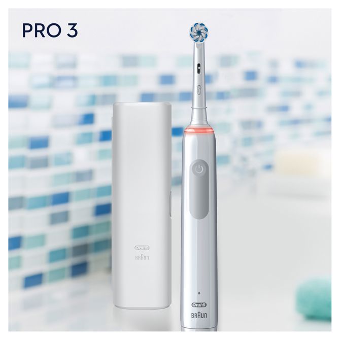 Električna zobna ščetka Oral-B Pro 3 3500, bela + etui 6