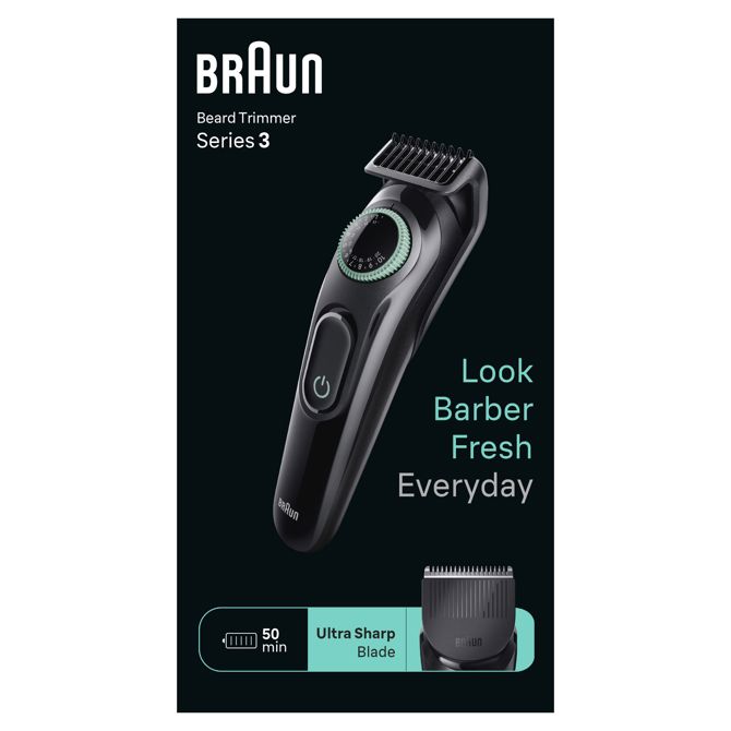 Urejevalnik brade Braun Series 3 BT3421, 40 nastavitev dolžine, 50 min delovanja, pralna glava, ostro rezilo 3