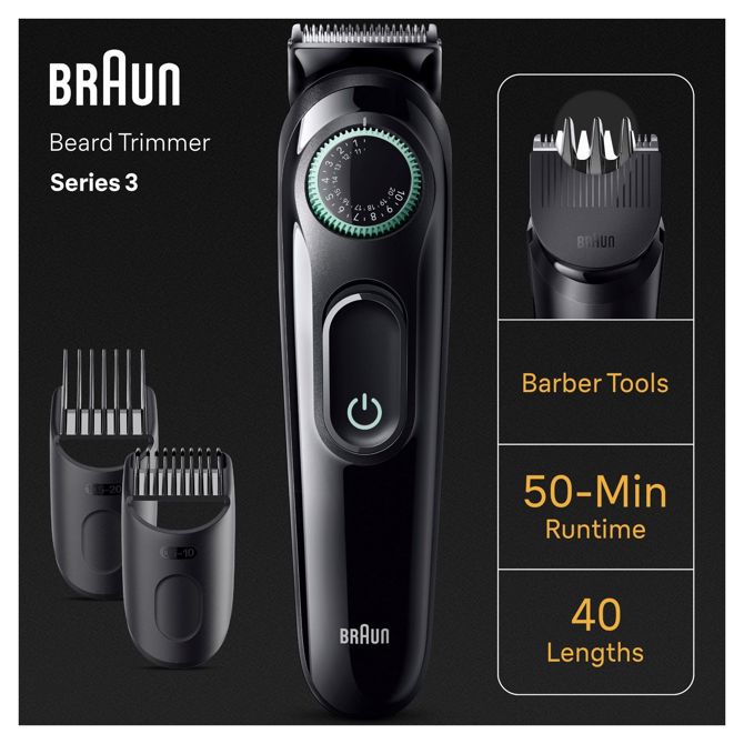 Urejevalnik brade Braun Series 3 BT3421, 40 nastavitev dolžine, 50 min delovanja, pralna glava, ostro rezilo 6