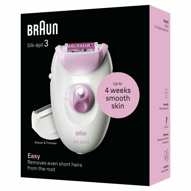 Epilator Braun Silk-épil 3-031 omrežno delovanje, 20 pincet, 2 hitrosti, masažni valji, nastavek za britje 3