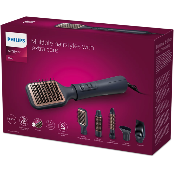 Oblikovalnik las  Philips Series 5000 Airstyler s 5 dodatki za oblikovanje BHA530/00 črn 2