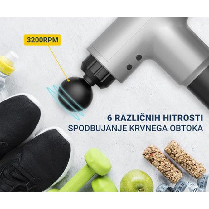 PLATINET PMAS1 masažna pištola, 20W, polnilna baterija, 6 stopenj moči, 4 nastavki 3