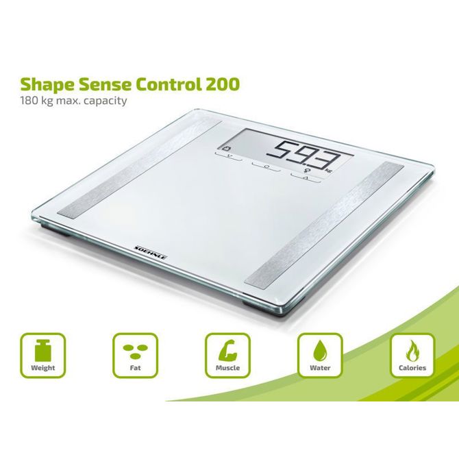 Osebna tehtnica in merilec telesne sestave Soehnle Shape Sense Control 200 Bluetooth, napredna analiza, več uporabniških profilov, LCD zaslon, steklena površina 2
